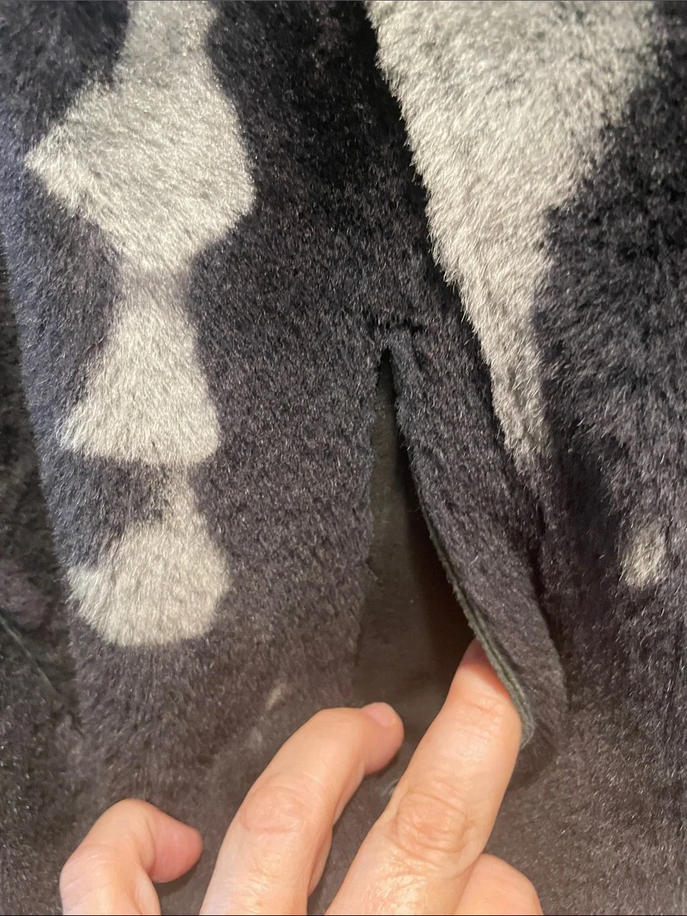 Punto Genuine Lambskin Shearling  Marbled Black & Gray Teddy Zip Jacket